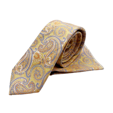 Set cravata slim cu batista Paisley CHARLIE, Galben Bleu [1]