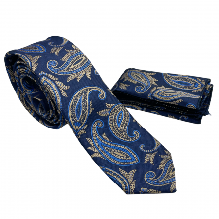 Set cravata slim cu batista Paisley CRAIG, Albastru/ bej [3]