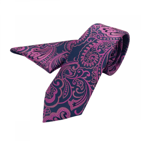 Set cravata slim cu batista Paisley FRANK, Fuchsia/ Bleumarin [1]
