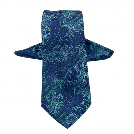 Cravate inguste - Set cravata slim cu batista Paisley CRAIG, navy Turcoaz