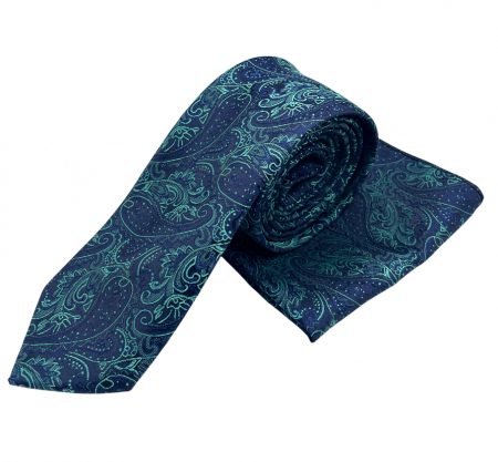 Set cravata slim cu batista Paisley CRAIG, navy Turcoaz [3]