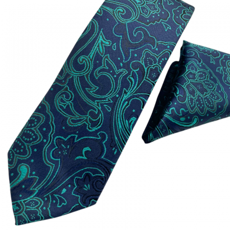 Set cravata cu batista de buzunar Paisley DEAN, Albastru Verde [4]