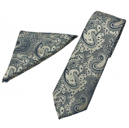 Set cravata cu batista de buzunar Paisley DEAN, Gri/ Bej [2]