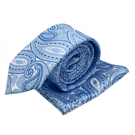 Set cravata slim cu batista Paisley PATRICK, Bleu [1]