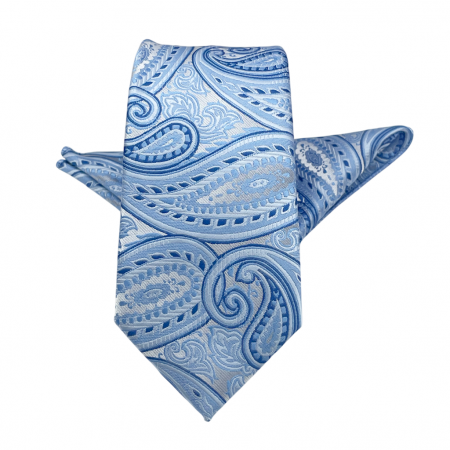 Cravate inguste - Set cravata slim cu batista Paisley PATRICK, Bleu