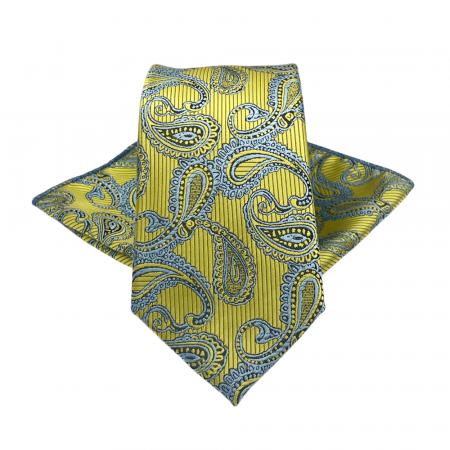 Cravate inguste - Set cravata slim cu batista Paisley FRANCIS, Galben auriu