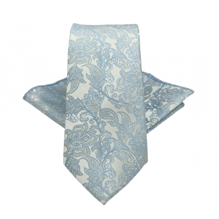Cravate inguste - Set cravata slim cu batista Paisley DEXTER, Bleu pastel