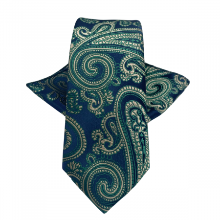 Cravate inguste - Set cravata slim cu batista Paisley CHRIS, Bleumarin/ Verde