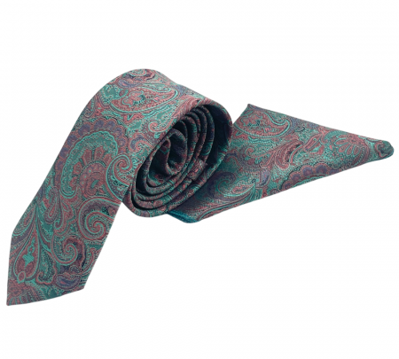 Set cravata slim cu batista Paisley DEXTER, Roz Verde menta [3]