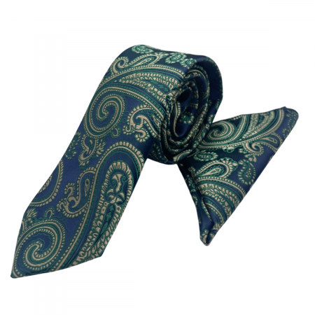 Set cravata slim cu batista Paisley CHRIS, Bleumarin/ Verde [1]
