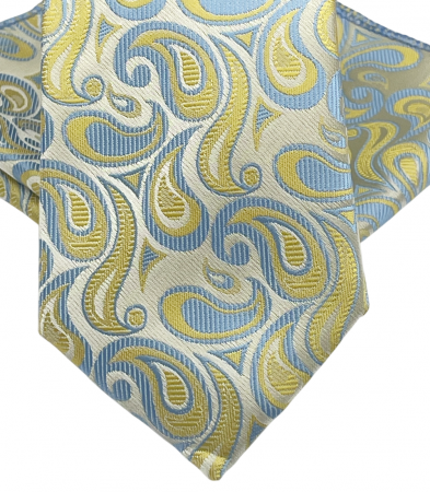 Set cravata slim cu batista Paisley STEVE, Galben/ Bleu [3]