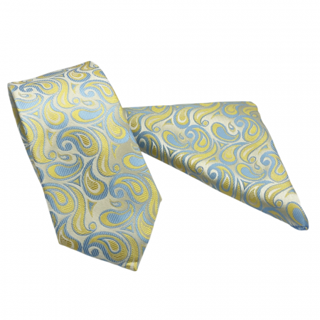 Set cravata slim cu batista Paisley STEVE, Galben/ Bleu [2]