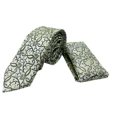 Set cravata slim cu batista Paisley LUCK, Verde [1]