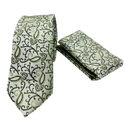 ACCESORII VESTIMENTARE BARBATI - Set cravata slim cu batista Paisley LUCK, Verde
