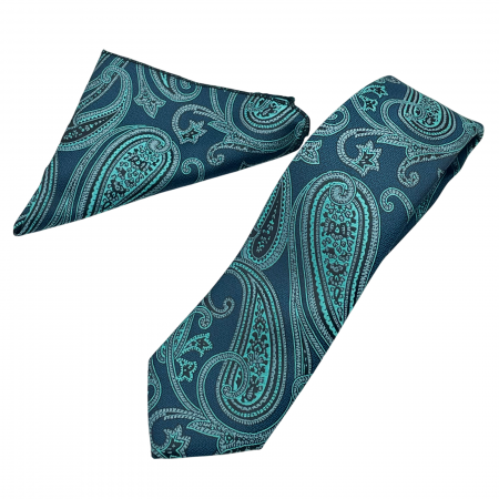 Set cravata cu batista de buzunar Paisley MARK, Verde ocean [1]