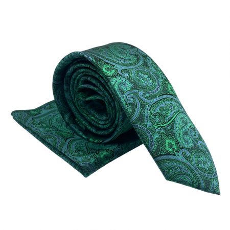 Set cravata slim cu batista Paisley PEACOCK, Verde paun [2]