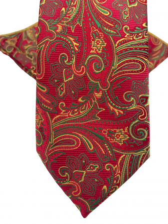 Set cravata slim cu batista Paisley TODD, Rosu/ Galben [2]