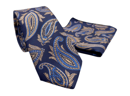 MODA & ACCESORII - Set Cravată și Batista Paisley Royal Blue & Champagne – WINDSOR