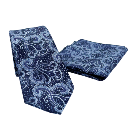 MODA & ACCESORII - Set Cravata si Batista OXFORD, Model Paisley, Bleumarin/ Bleu