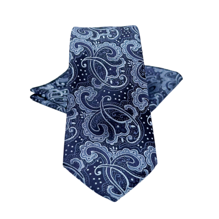 Set Cravata si Batista OXFORD, Model Paisley, Bleumarin/ Bleu [1]