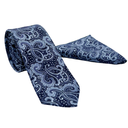 Set Cravata si Batista OXFORD, Model Paisley, Bleumarin/ Bleu [2]