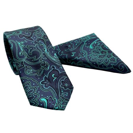 Set Cravata si Batista bleumarin cu model turcoaz – VENEZIA [2]