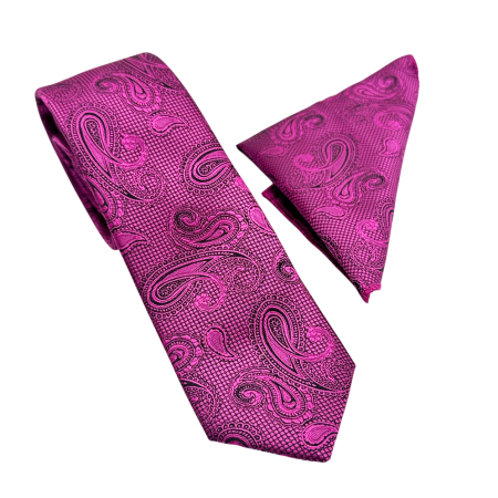 ACCESORII & BIJUTERII - Set cu cravata si batista DUSTIN, Model Paisley, Fucsia/ Negru