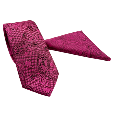 MODA & ACCESORII - Set Cravată și Batista Fuchsia Paisley