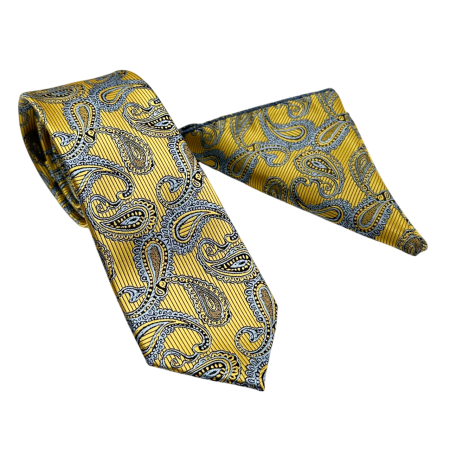 MODA & ACCESORII - Set Cravată și Batista Paisley Galben Auriu – ALEXANDER