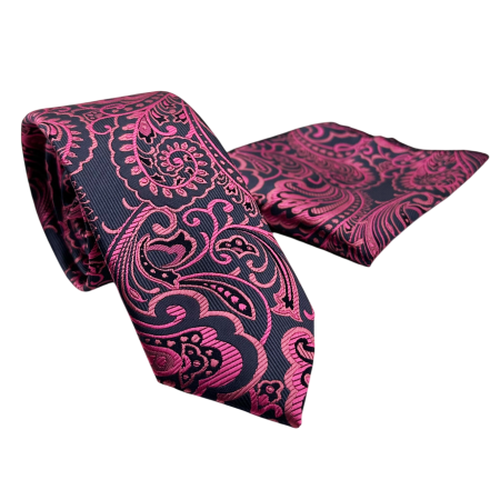MODA & ACCESORII - Set Cravata si Batista ROYAL Model Paisley - Fucsia Bleumarin