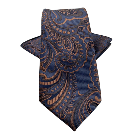 Set Cravată și Batista Paisley Bleumarin & Bronze – MADISON [2]
