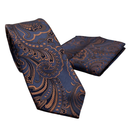 MODA & ACCESORII - Set Cravată și Batista Paisley Bleumarin & Bronze – MADISON