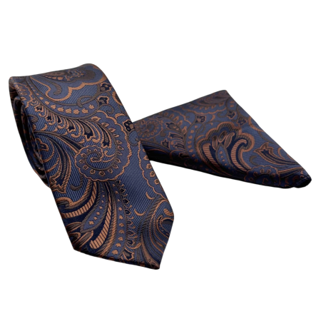 Set Cravată și Batista Paisley Bleumarin & Bronze – MADISON [1]