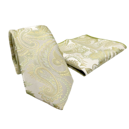 MODA & ACCESORII - Set Cravata si Batista FRANCO- Model Paisley Verde Ivoire