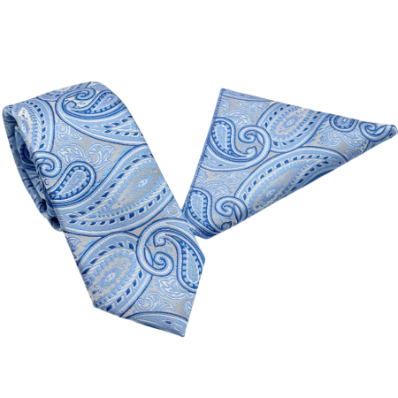 ACCESORII & BIJUTERII - Set cu cravata si batista PATRICK, Model Paisley, Bleu