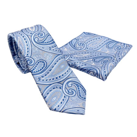 Set Cravata si batista MONACO, Model Paisley, Albastru deschis [1]
