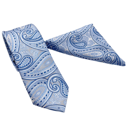 MODA & ACCESORII - Set Cravata si batista MONACO, Model Paisley, Albastru deschis