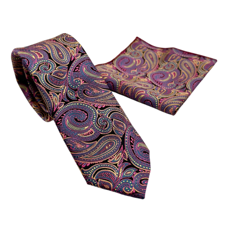 MODA & ACCESORII - Set cravata si batista VENEZIA, Model Paisley, Mov