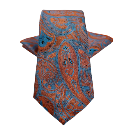 Set Cravată și Batista Paisley Cupru & Albastru Regal [1]