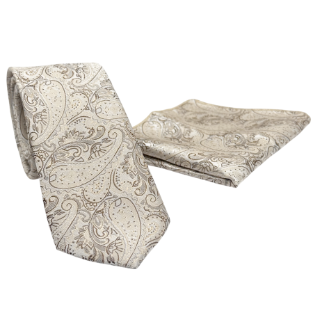 ACCESORII BARBATI - Set Cravata si Batista STEVE, Model Paisley, Bej
