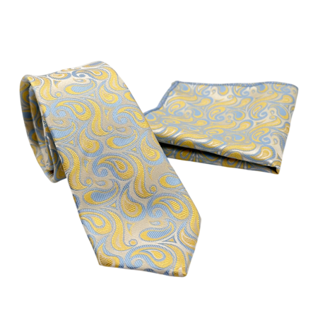 MODA & ACCESORII - Set Cravata si Batista Arabesque Bleu & Auriu