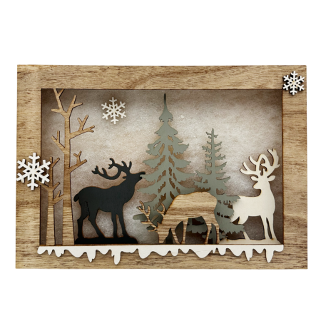 Tablou din Lemn cu LED – Scenă de Iarnă cu Reni [1]