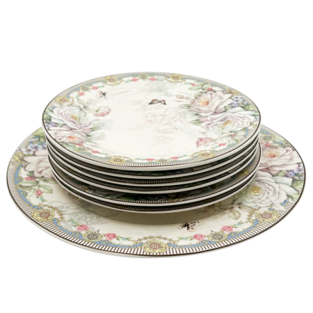 Set 6 Farfurii Desert & 1 Platou CLAUDETTE – Model Floral Vintage Deluxe [1]