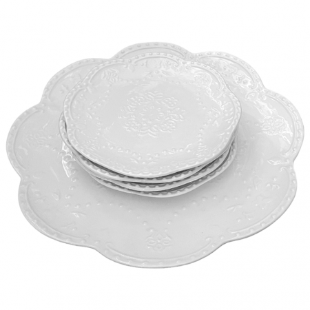 Servirea & Pregatirea Mesei - Set de tort GRACE, Alb, Portelan, 7 Piese