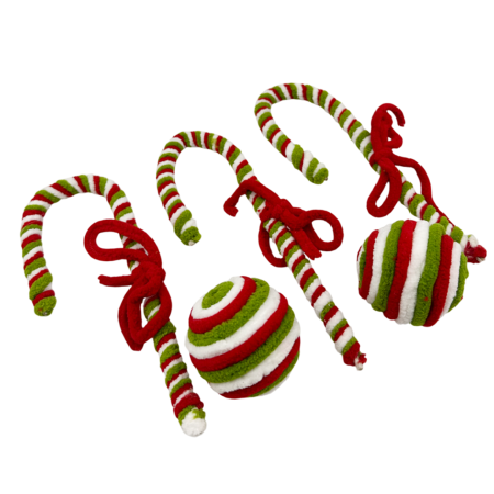 GLOBURI & FLORI DE BRAD - Set Ornamente Craciun SWEETY, Rosu Verde, 5x17cm