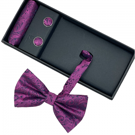 Papioane Cu Model - Papion magenta cu model, DAVID, Set cu butoni si batista