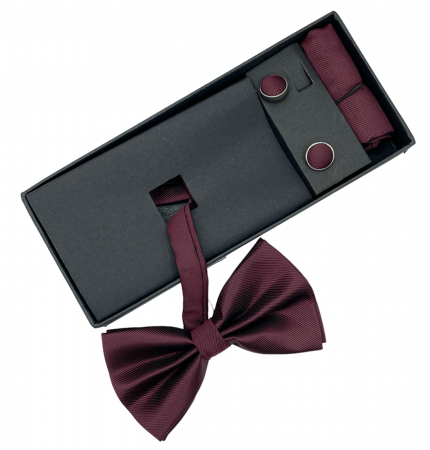 Papion burgundy, Oxford, Set cu butoni si batista [3]