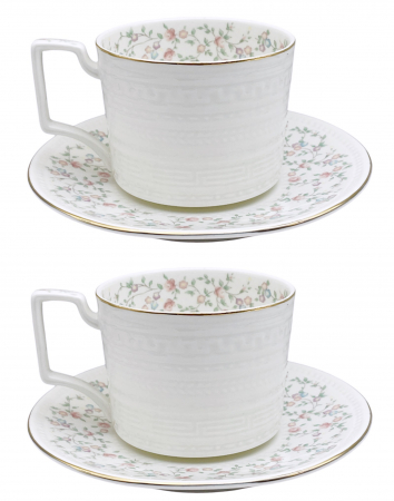 Servire Ceai & Cafea - Set portelan fin, 2 Cesti & 2 Farfurii VERONIQUE, 250ml