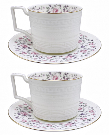 Servire Ceai & Cafea - Set portelan fin, 2 Cesti si 2 Farfurii ADELE, 250ml