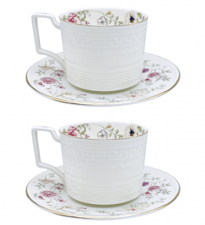 Servire Ceai & Cafea - Set portelan fin, 2 Cesti si 2 Farfurii KATHERINE, 250ml